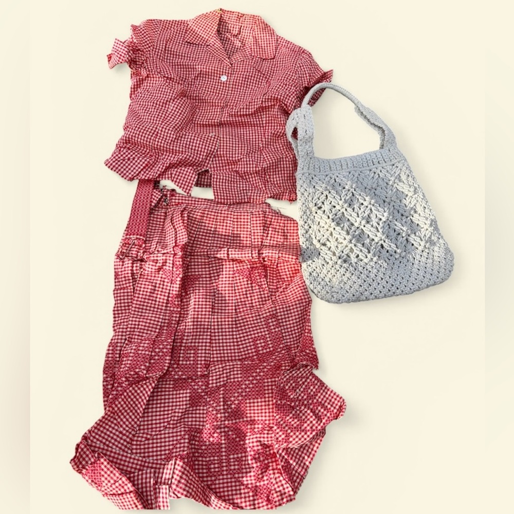 Vintage Gingham Skirt Set